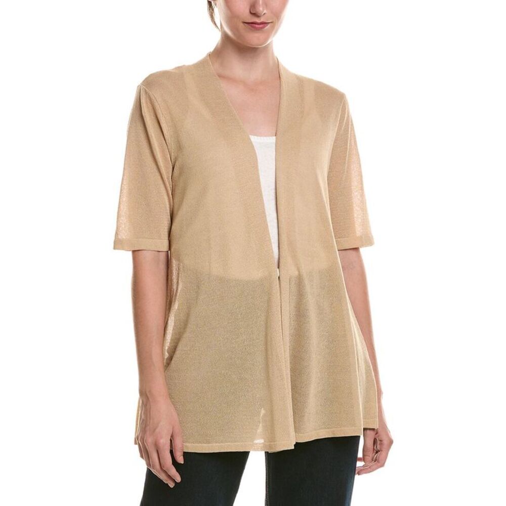 Anne Klein Womens Petite Semi Sheer Short Sleeve Cardigan, Brown